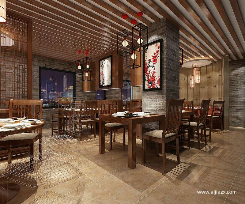 中式主题火锅店就餐区设计效果图
