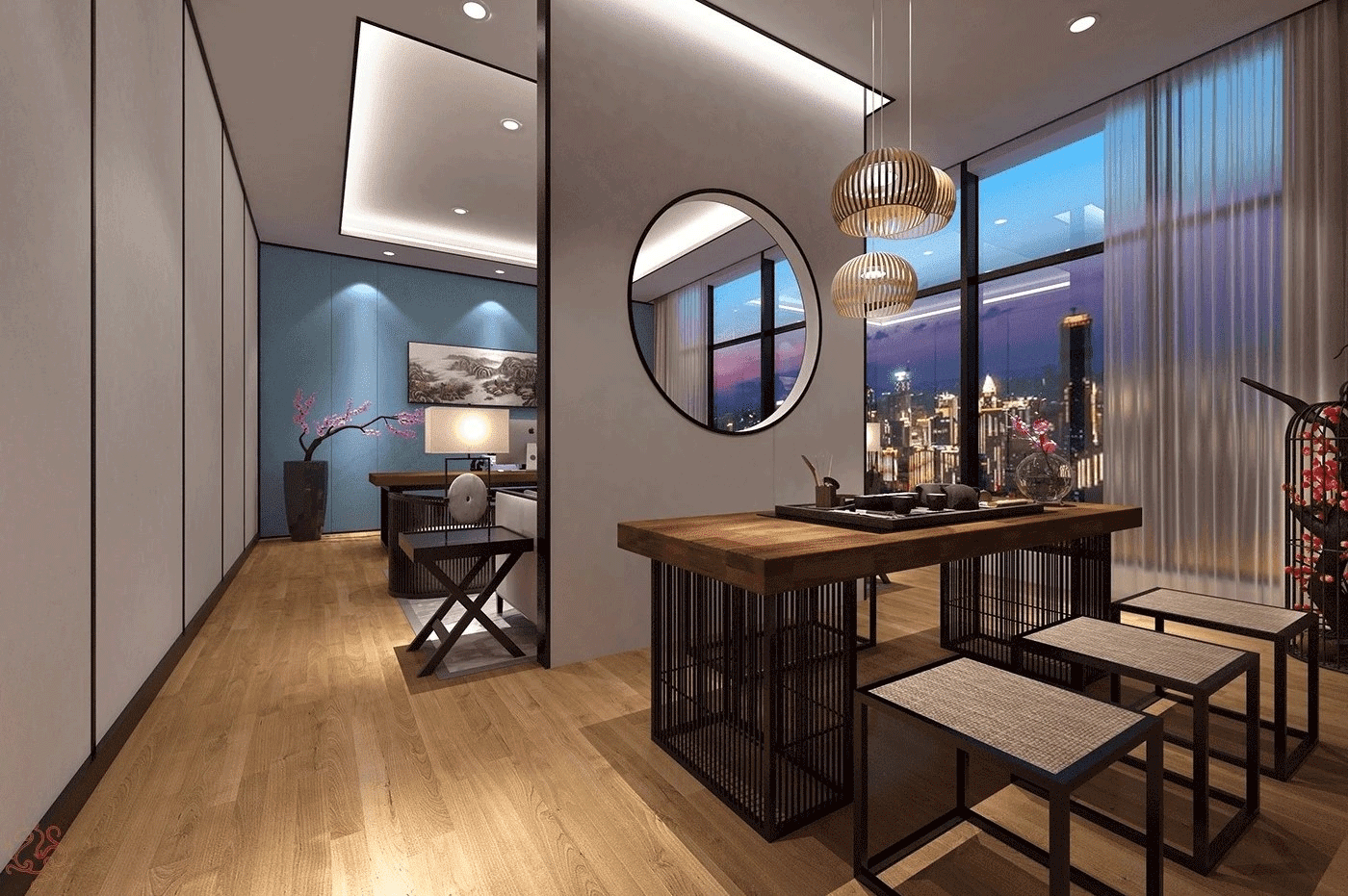 280平米郑州新中式办公室设计效果图