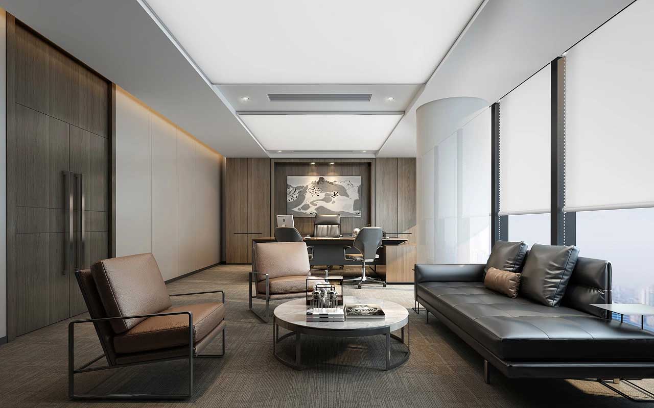 老板办公室装修效果图,董事长办公室装修实景图
