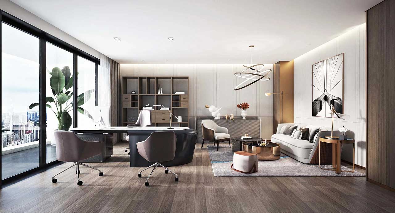 老板办公室装修效果图,董事长办公室装修实景图