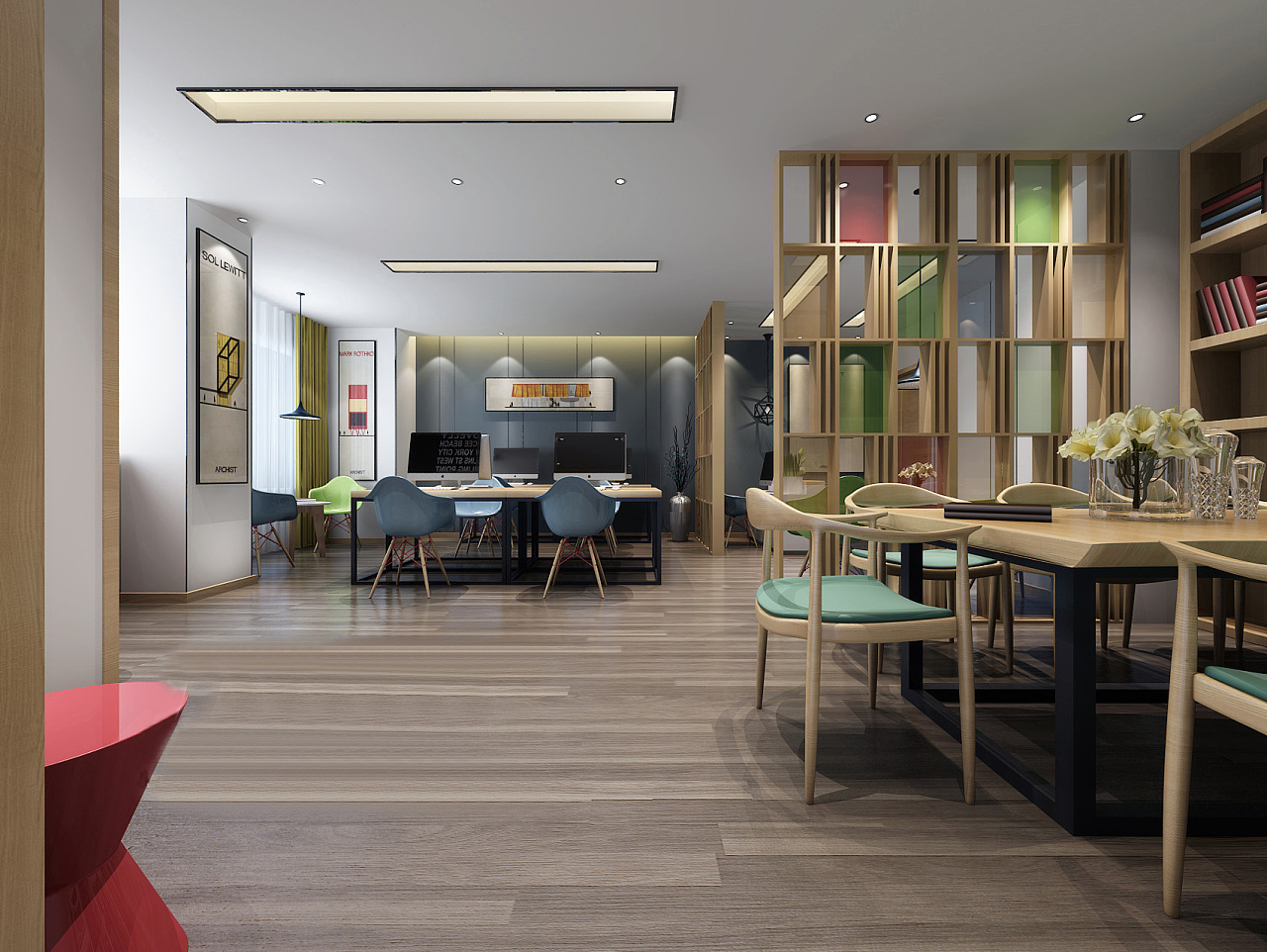 185平米新中式办公室装修设计效果图