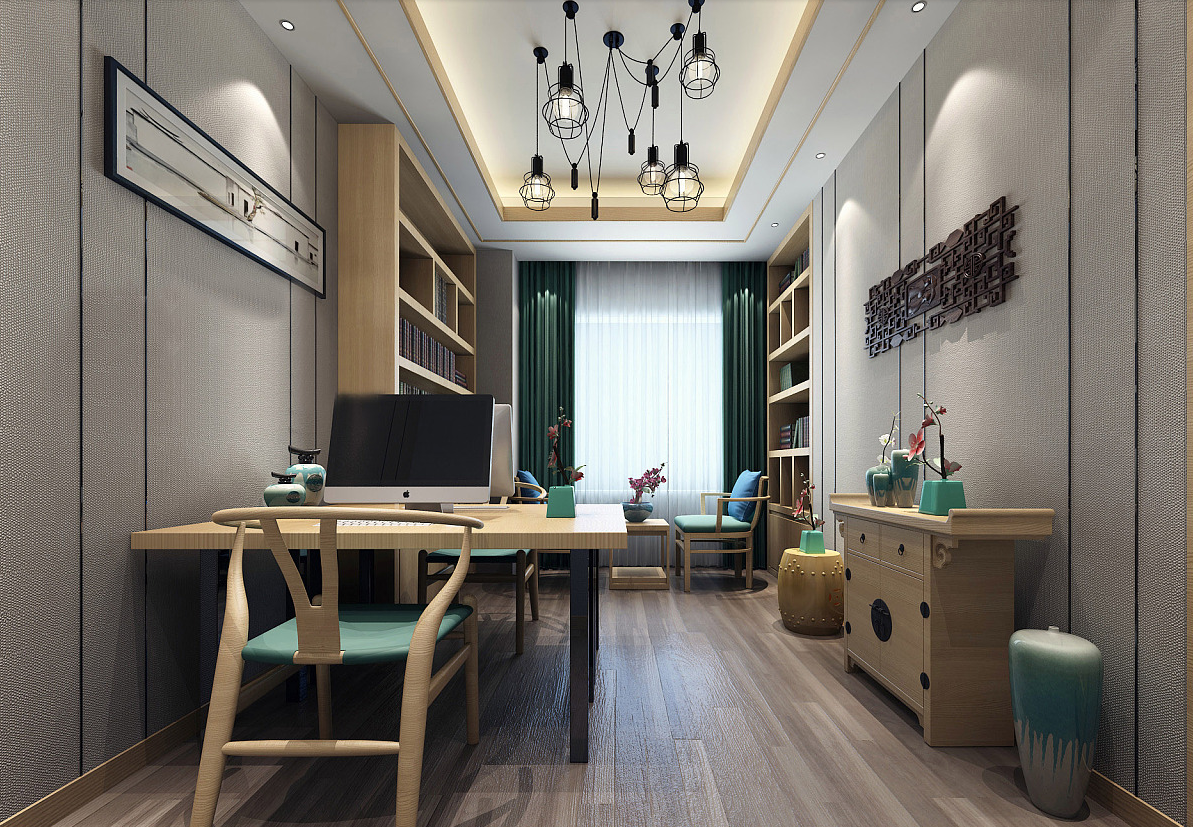185平米新中式办公室装修设计效果图