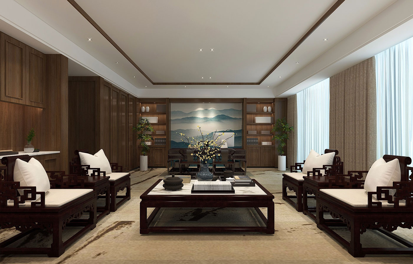 410平米中式风办公室装修设计效果图