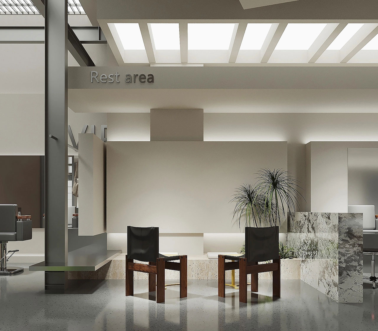 53平米极简理发店设计装修效果图