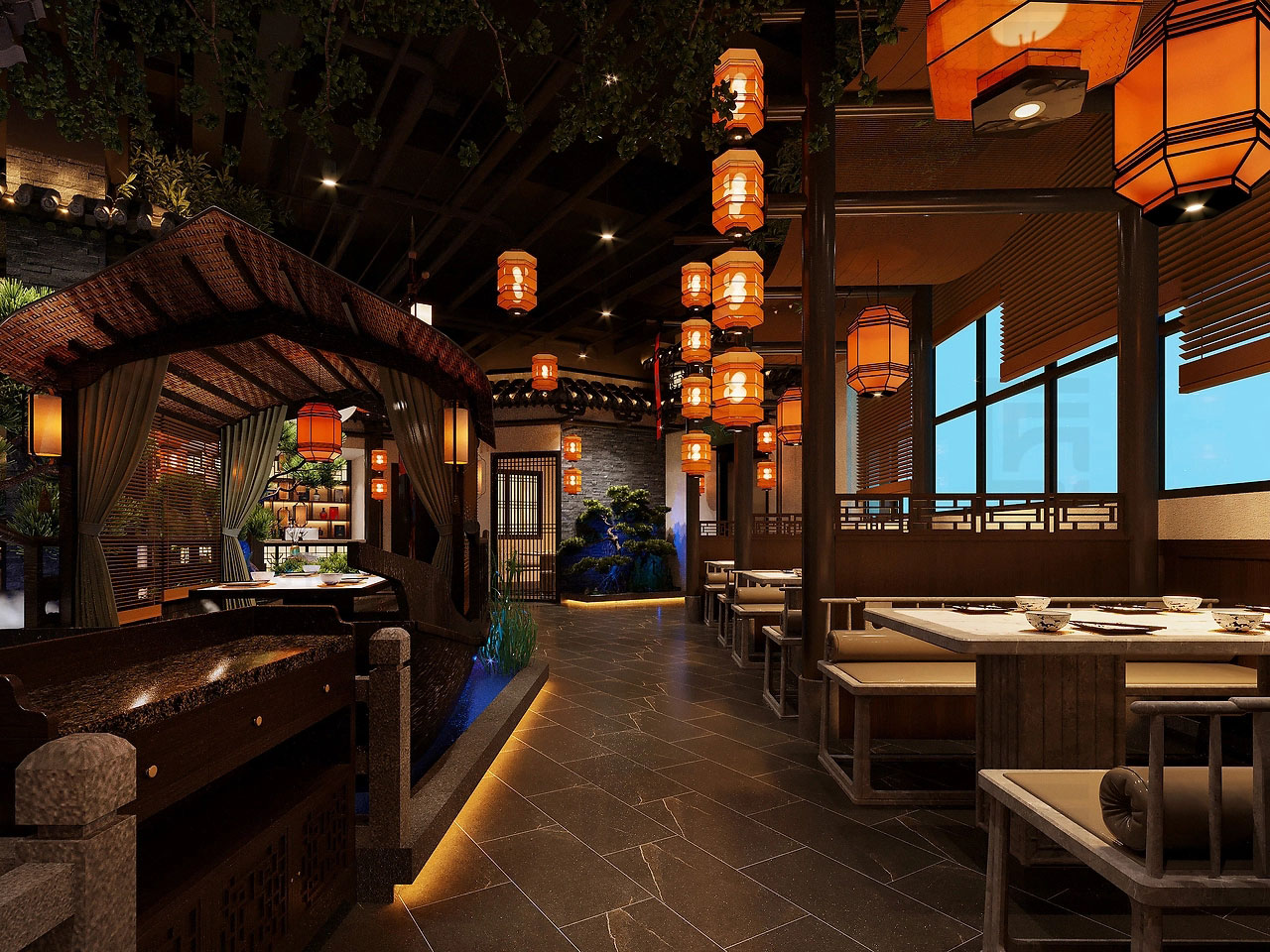 352平米中式餐厅设计装修效果图