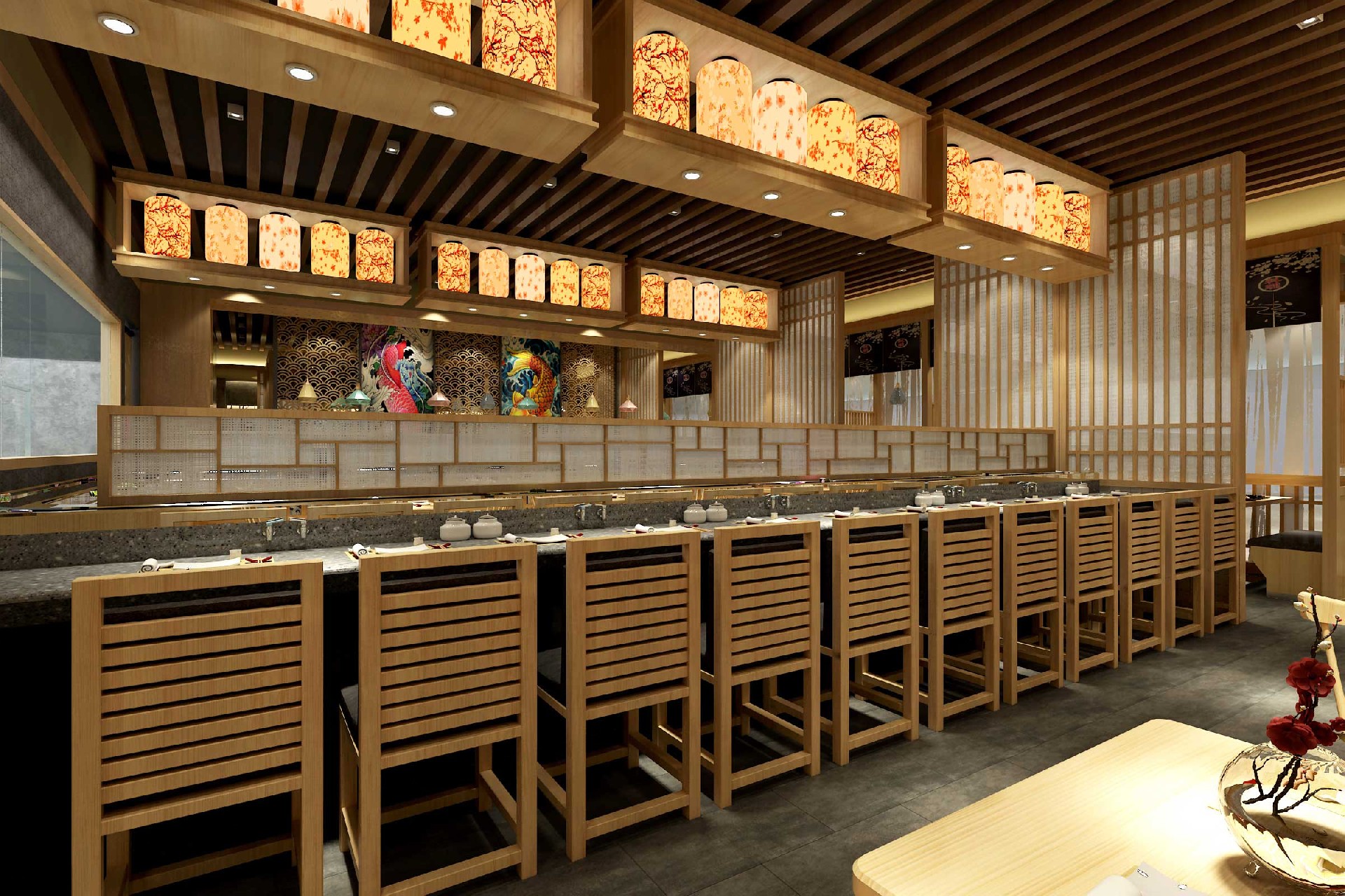 300平米郑州寿司店装修设计效果图