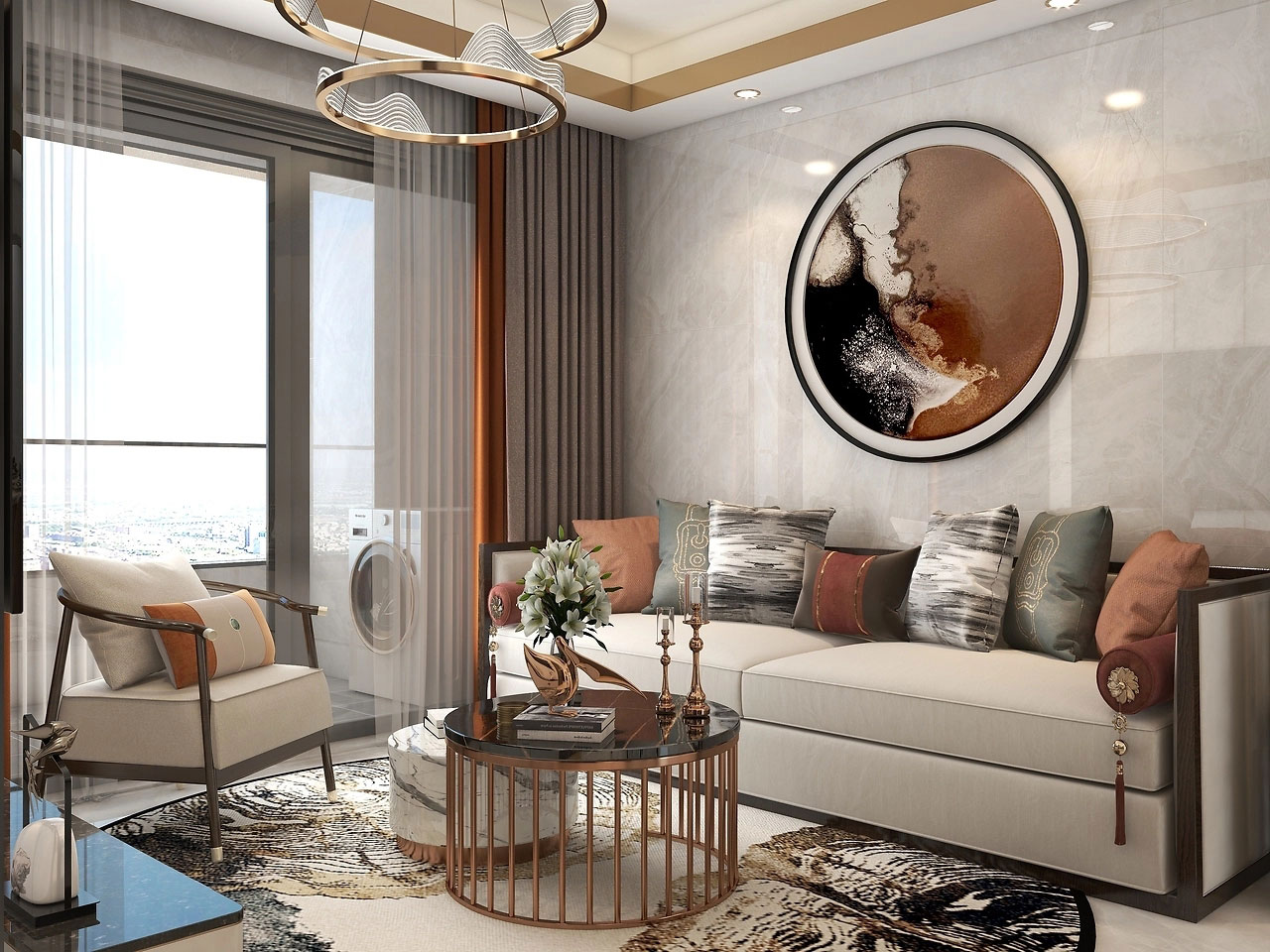 98㎡新中式三居室家装效果图