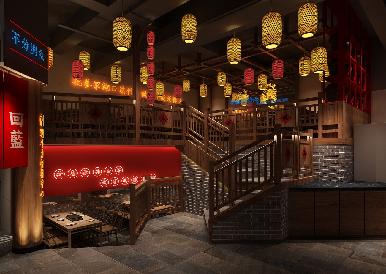 245平米郑州烧烤店设计效果图
