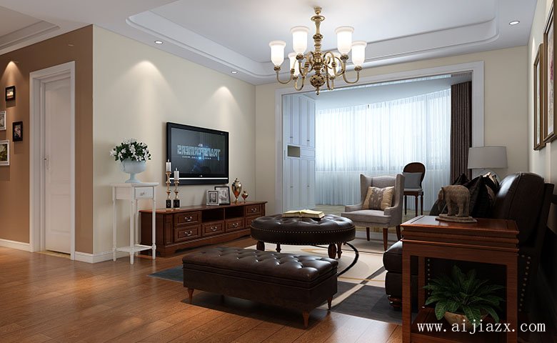 明亮舒适的简约美式风格客厅装修效果图