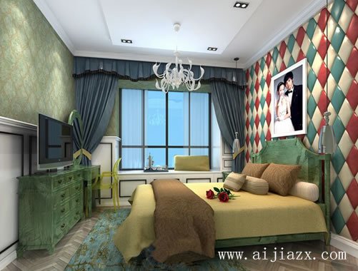 清新舒适的现代风格一居室卧室装修效果图