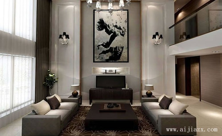 典雅舒适的简约欧式风格双层别墅一楼客厅装修效果图