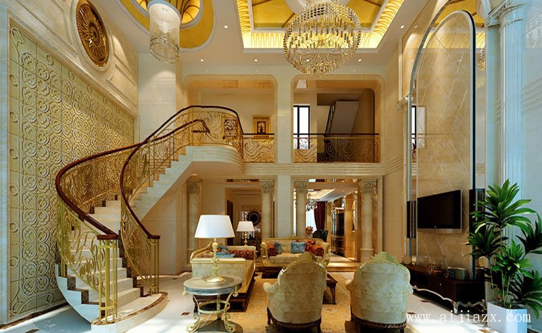 大气恢弘的奢华380平米欧式风格别墅客厅装修效果图